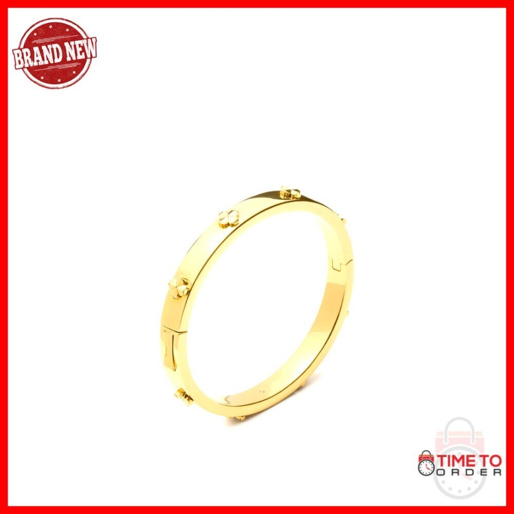 Gold Tone Hinged Bangle Bracelet Elegant Minimal Chic Cubic Zirconia Accents